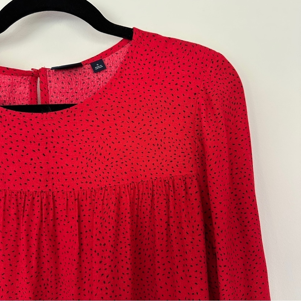 GAP Tiered Blouse Red Print Long Sleeve Flowy Top Size M Workwear Relaxed